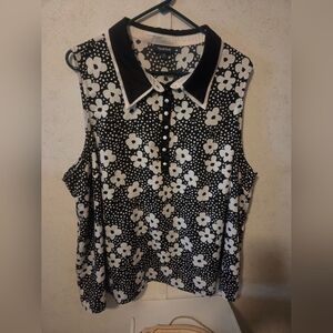 Modcloth sleeveless black white floral blouse 3x
